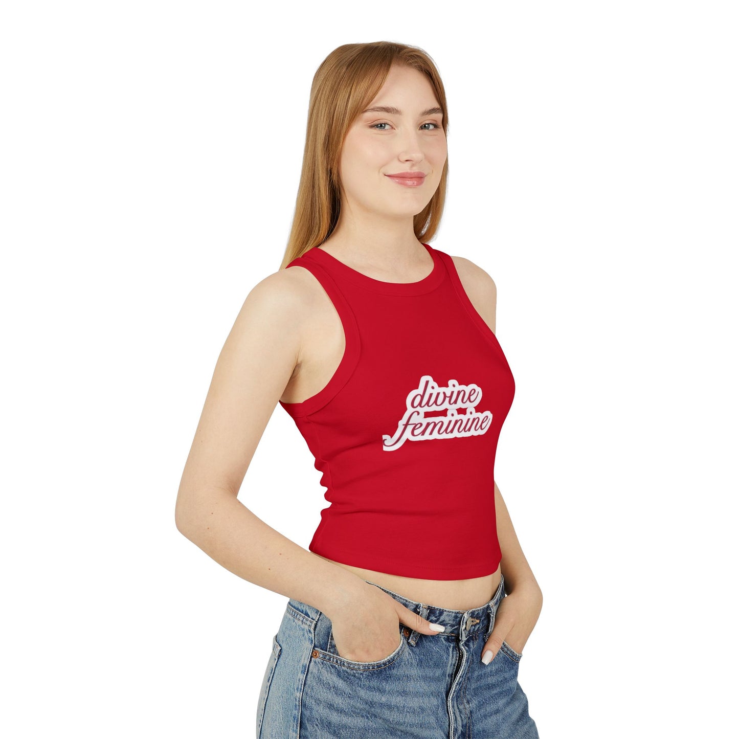 Racer Tank Top  “Divine Feminine” Words in Red